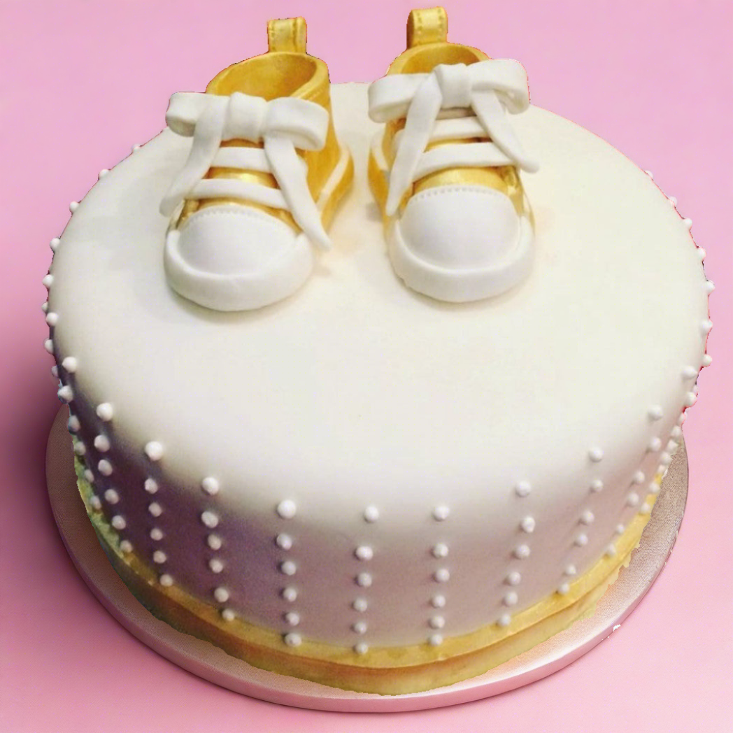 Baby Shoe (Gold) Cake - Looshi's Bakery | Macarons Cakes Pies | Dubai