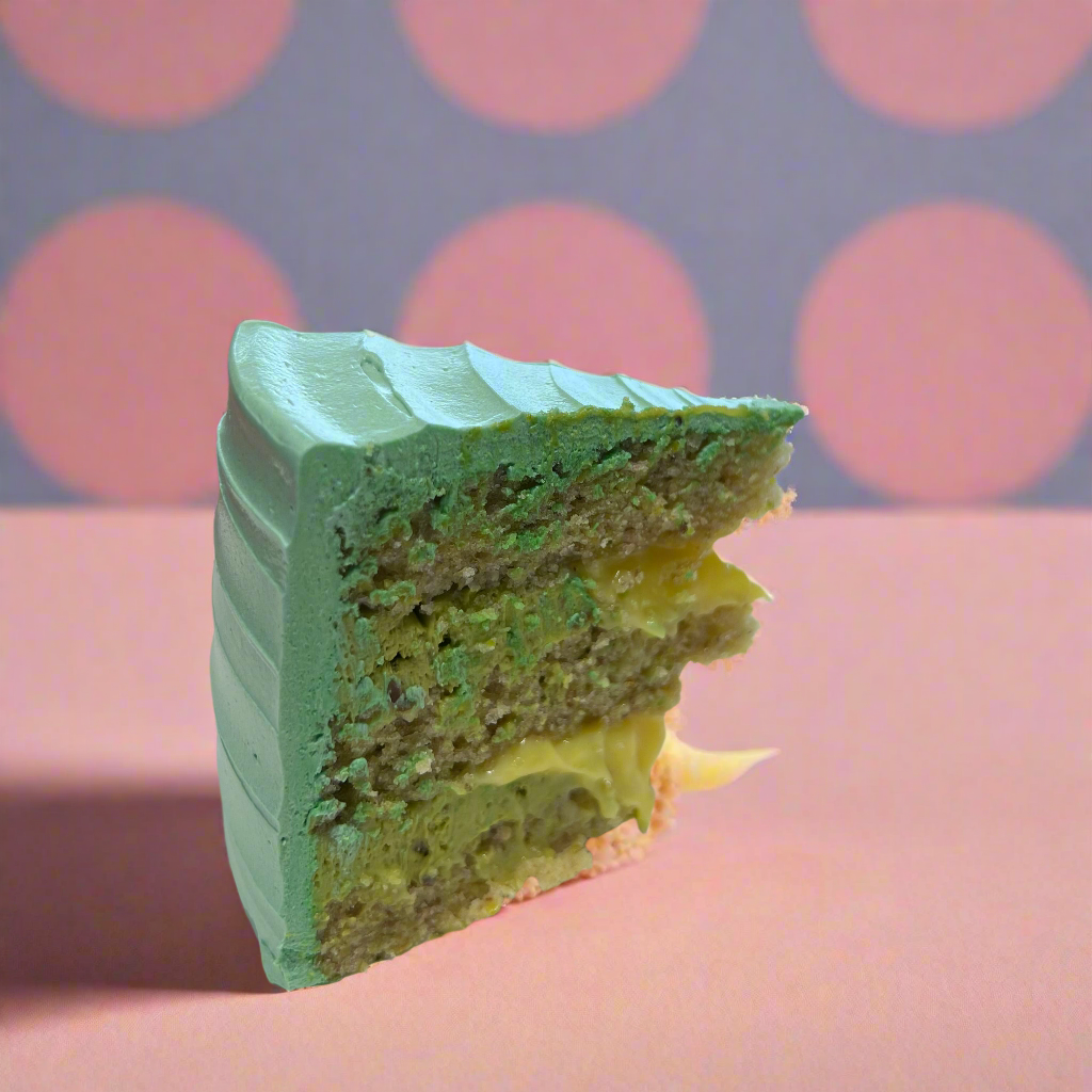 slice of pistachio and lemon cake