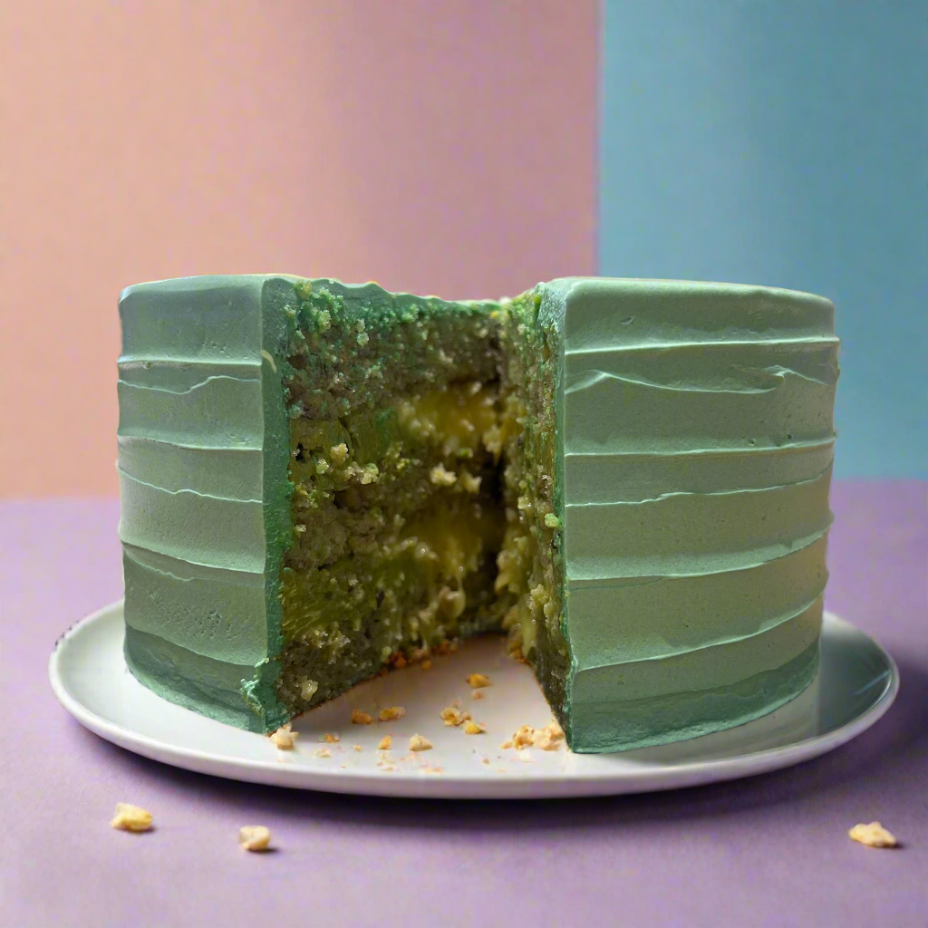 Pistachio and lemon cake cut